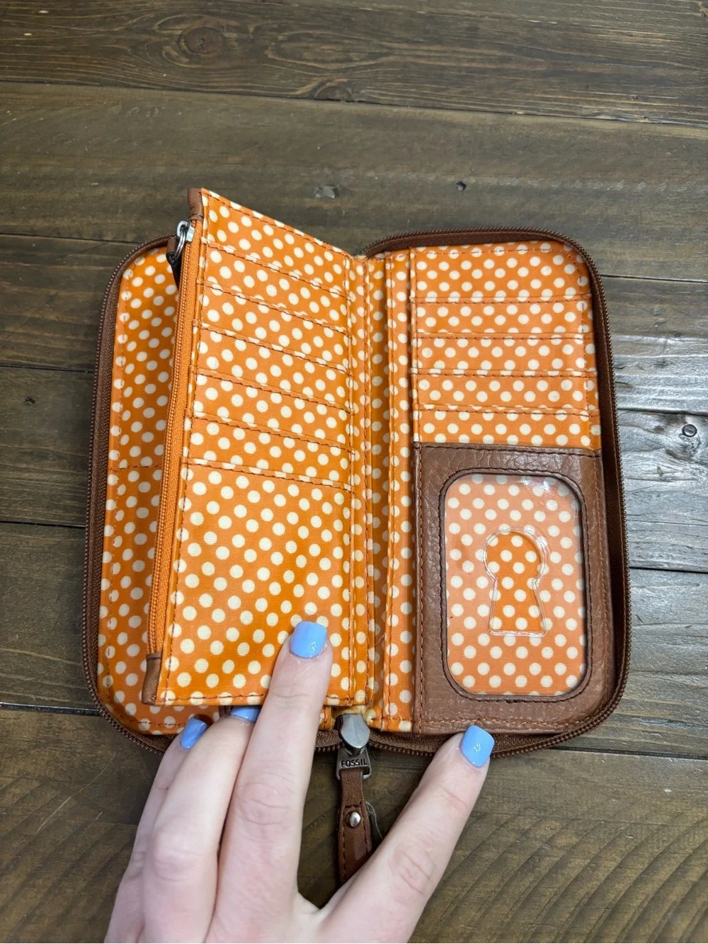 Fossil Key-Per Orange Quilted Wallet
